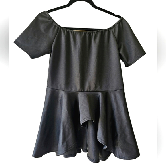 Boohoo Tops - Boohoo Black Scuba Off Shoulder Peplum HI LO Willow Top Blouse Dressy Stretchy